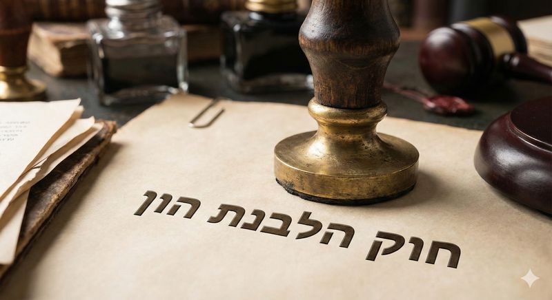 המחשה של צו איסור הלבנת הון חותם על מסמך עם הכיתוב חוק הלבנת הון